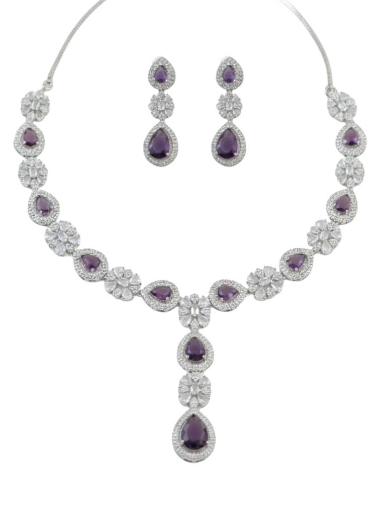 Silver-Plated Necklace Set For Women | Premium American Diamond Jewellery With Earrings | Bridal, Party  : NS1125GJD817P2510SP