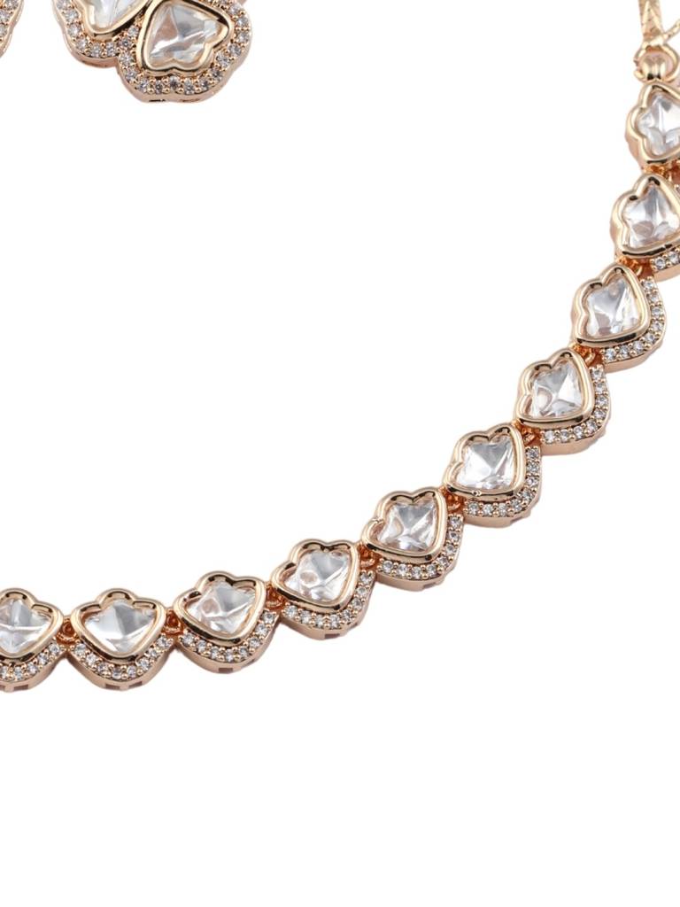 Gold Tone Polki Kundan Classic Single Line Necklace Set With Earrings | White Stones Design | Bridal, Party  : NS1125KSP2500GW