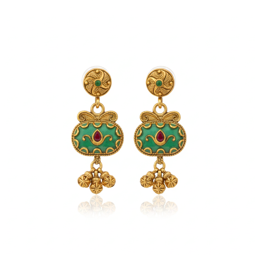 Traditional Gold-Plated Necklace Set For Women | Antique Temple Design Jewelry With Earrings | Bridal & Festi : NS1125SRP215GM