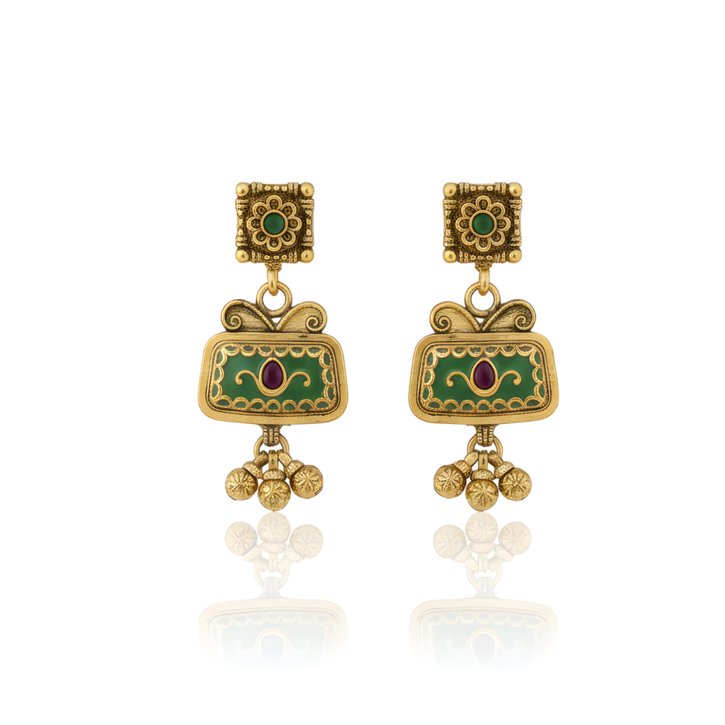 Traditional Gold-Plated Necklace Set For Women | Antique Temple Design Jewelry With Earrings | Bridal & Festi : NS1125SRP215GP