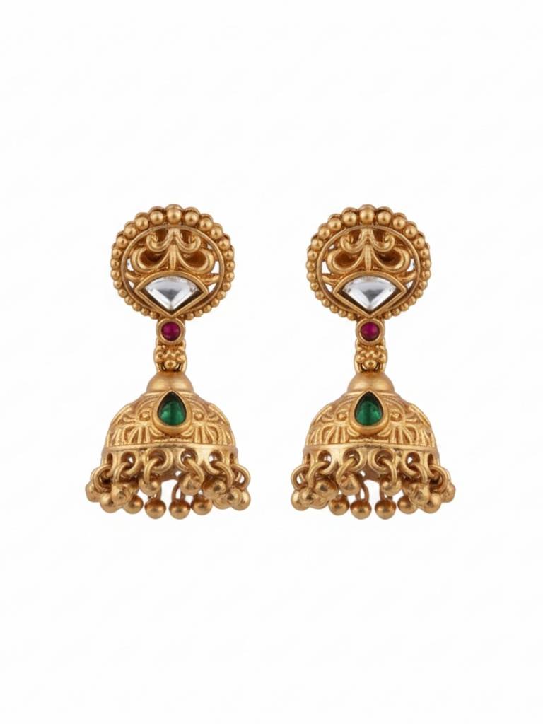 Green & White Temple Jewellery Necklace Set With Jhumka Earrings | Gold Tone Kundan & Pearl Beads | Bridal &  : NS1125SRP323GM
