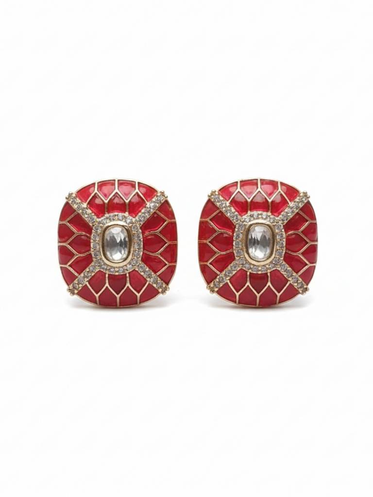 Red Meenakari Kundan Pearl Necklace Set With Earrings For Women | Gold Tone Traditional Jewellery | Bridal, F : NS1125SRP441GP