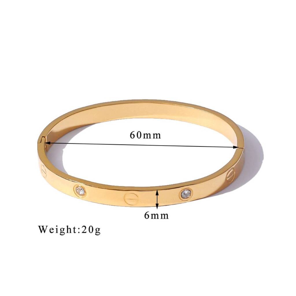 18K Plated Waterproof Anti-Tarnish Screw And Zircon  Bangle Bracelet : ASG0125B235G