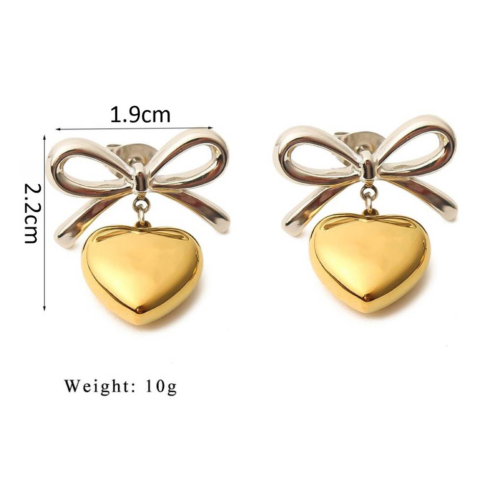 18K Gold & Silver Plated Waterproof Anti-Tarnish Bow And Heart Drops : ASG0125E424SG