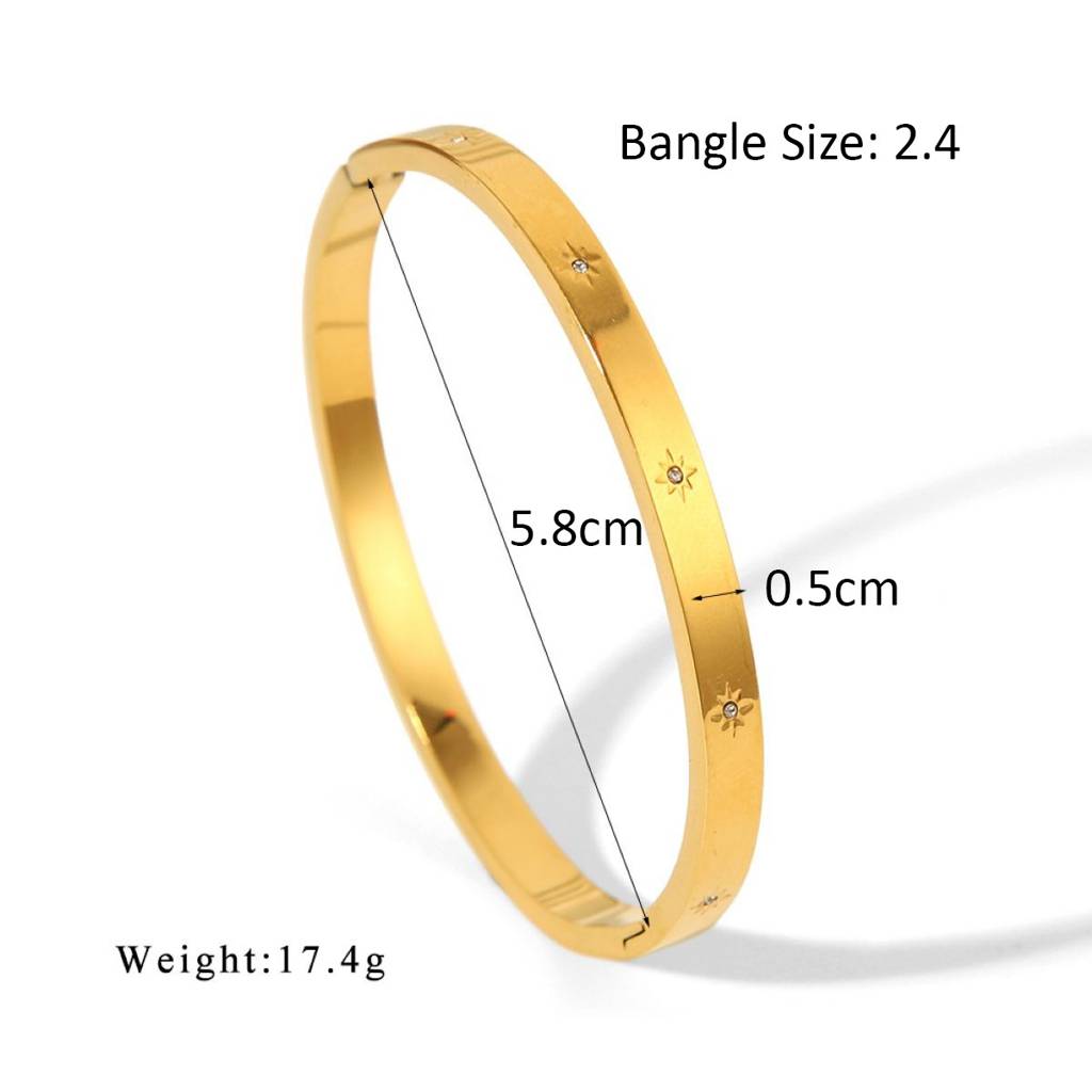 18K Gold Plated Waterproof Anti-Tarnish Star Zircon  Bangle Bracelet : ASG0125B193G