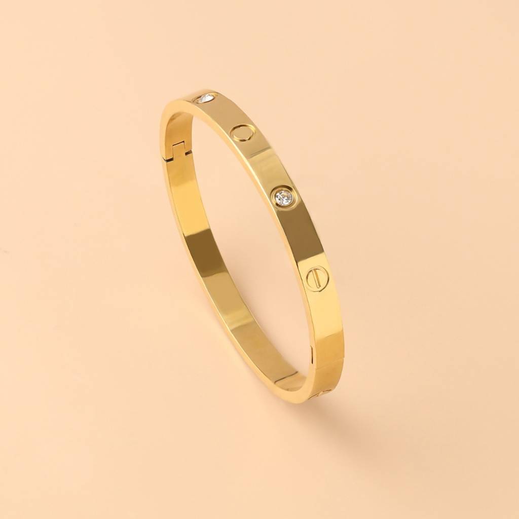 18K Plated Waterproof Anti-Tarnish Screw And Zircon  Bangle Bracelet : ASG0125B235G