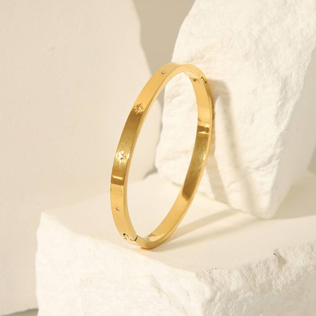 18K Gold Plated Waterproof Anti-Tarnish Star Zircon  Bangle Bracelet : ASG0125B193G
