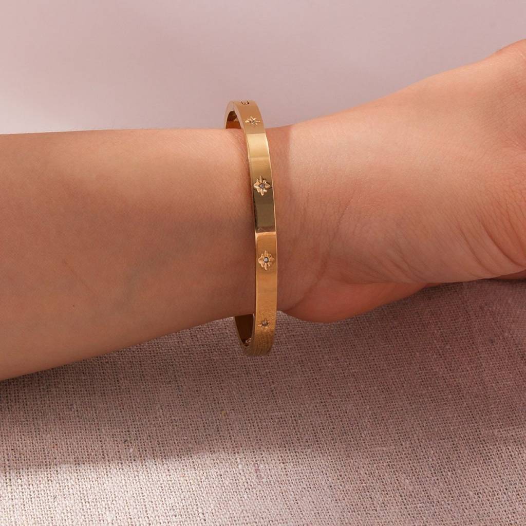 18K Gold Plated Waterproof Anti-Tarnish Star Zircon  Bangle Bracelet : ASG0125B193G
