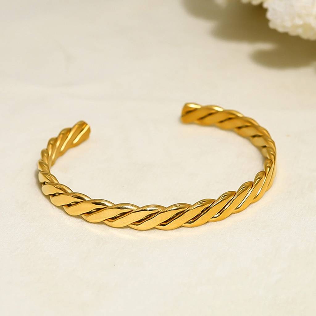 18K Gold Plated Waterproof Anti-Tarnish Braided Cuff Bracelet : ASG0125B120G