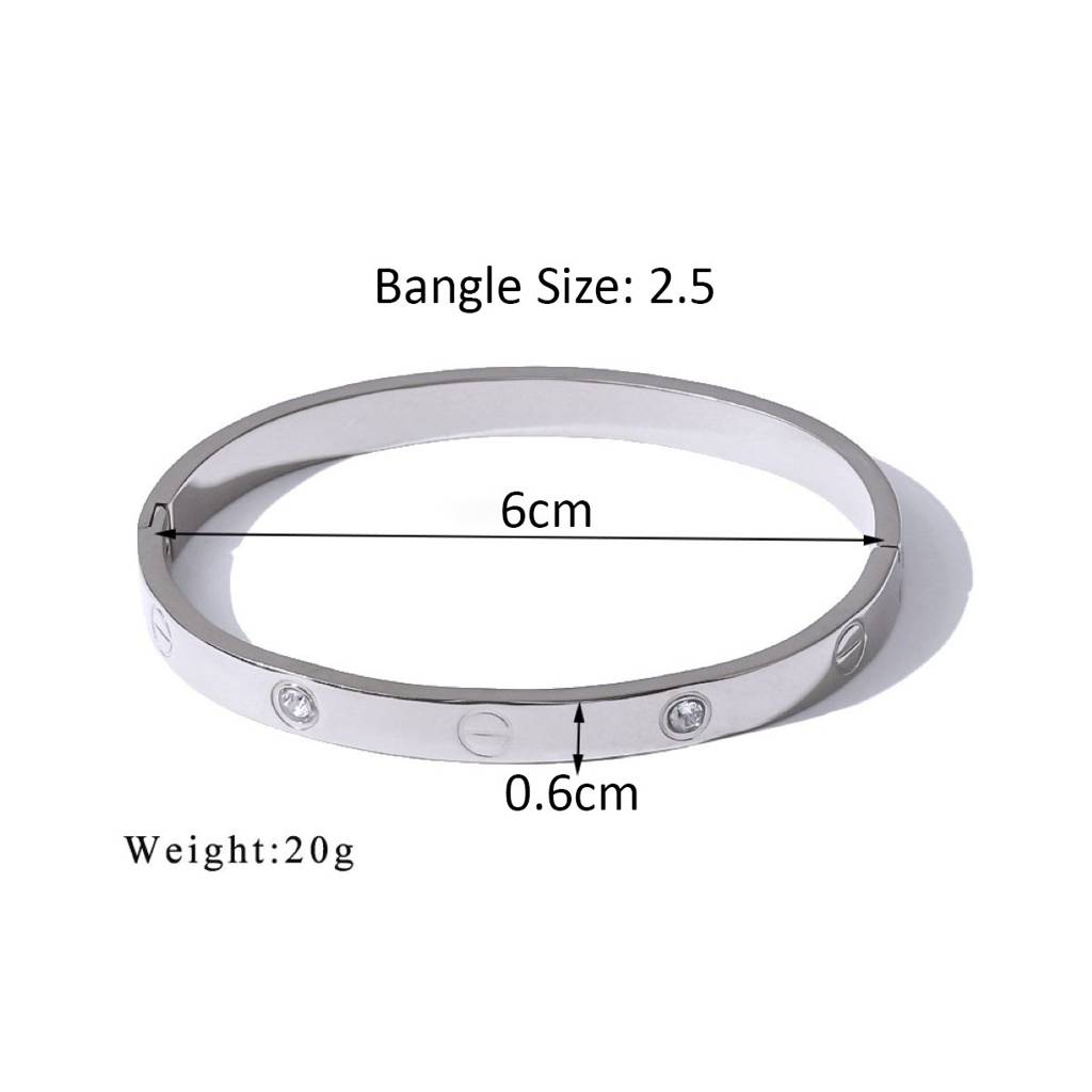 18K Plated Waterproof Anti-Tarnish Screw And Zircon  Bangle Bracelet : ASG0125B235S