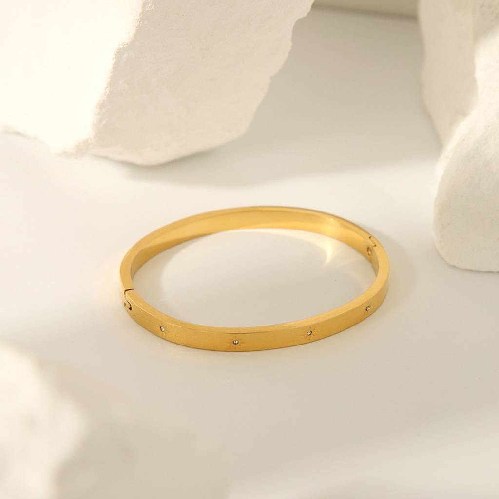 18K Gold Plated Waterproof Anti-Tarnish Star Zircon  Bangle Bracelet : ASG0125B193G