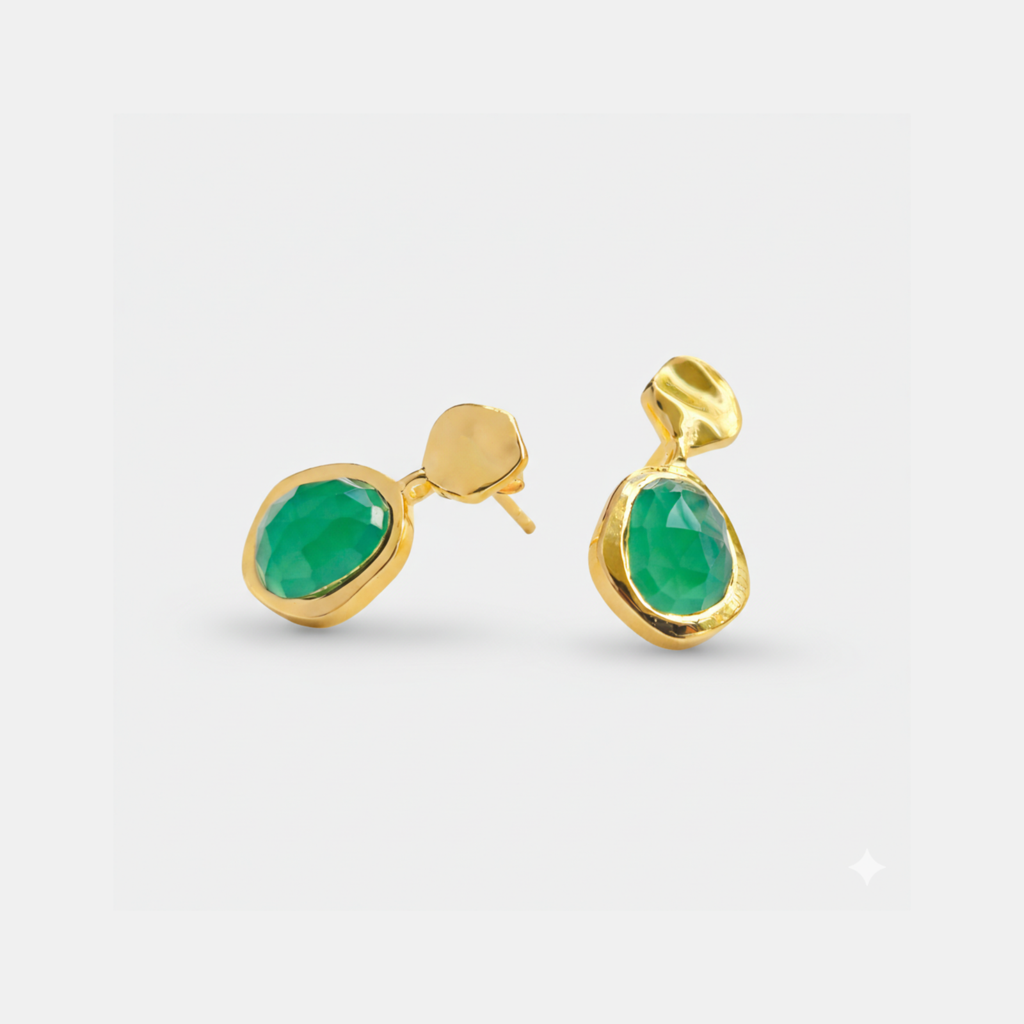 Odyssey Gemstone Small Drop Earrings : ER-ODD17-YG-GRN