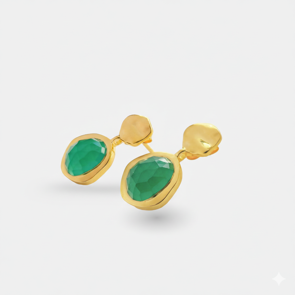 Odyssey Gemstone Small Drop Earrings : ER-ODD17-YG-GRN