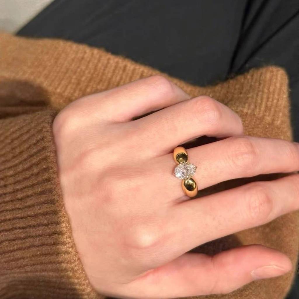 18K Gold Plated Waterproof Antitarnish Oval Zircon Ring : AMG0624R7821WH
