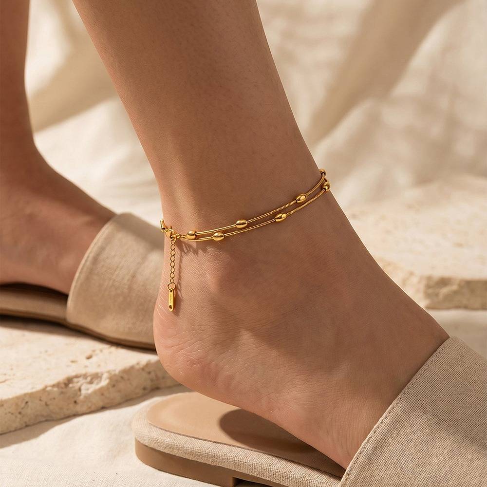 Chain Reaction Gold Plated Anklet |Gifts For Women & Girls| Waterproof, Anti Tarnish, Skin Safe Jewellery 18K Gold To : OMA019