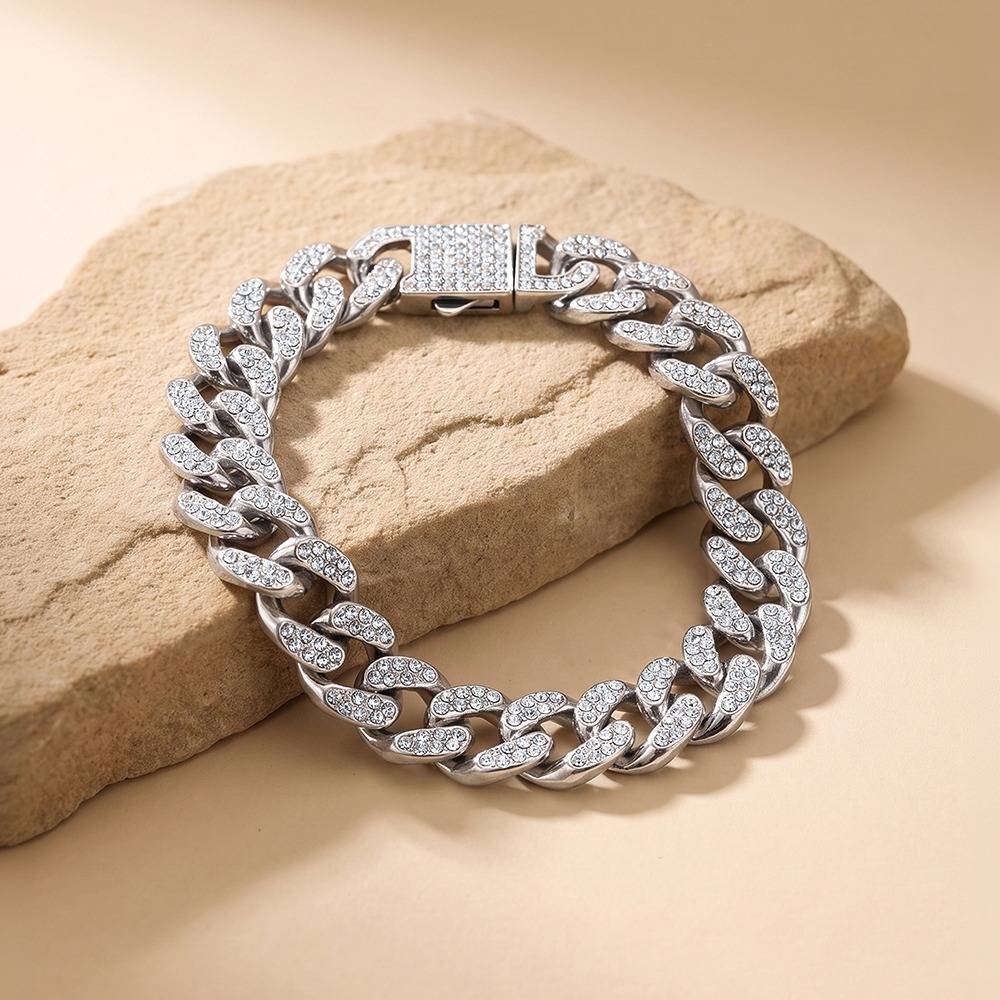 Iced Out Rhodium Plated Bracelet For Men | Gifts For Men & Boys| Waterproof, Anti Tarnish, Skin Safe Jewellery : OMBR0124
