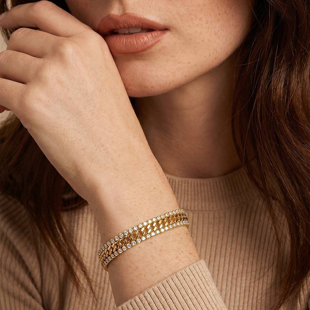 Mixed Signal Gold Plated Bracelet |Gifts For Women & Girls| Waterproof, Anti Tarnish, Skin Safe Jewellery 18K Gold T : OMBR036