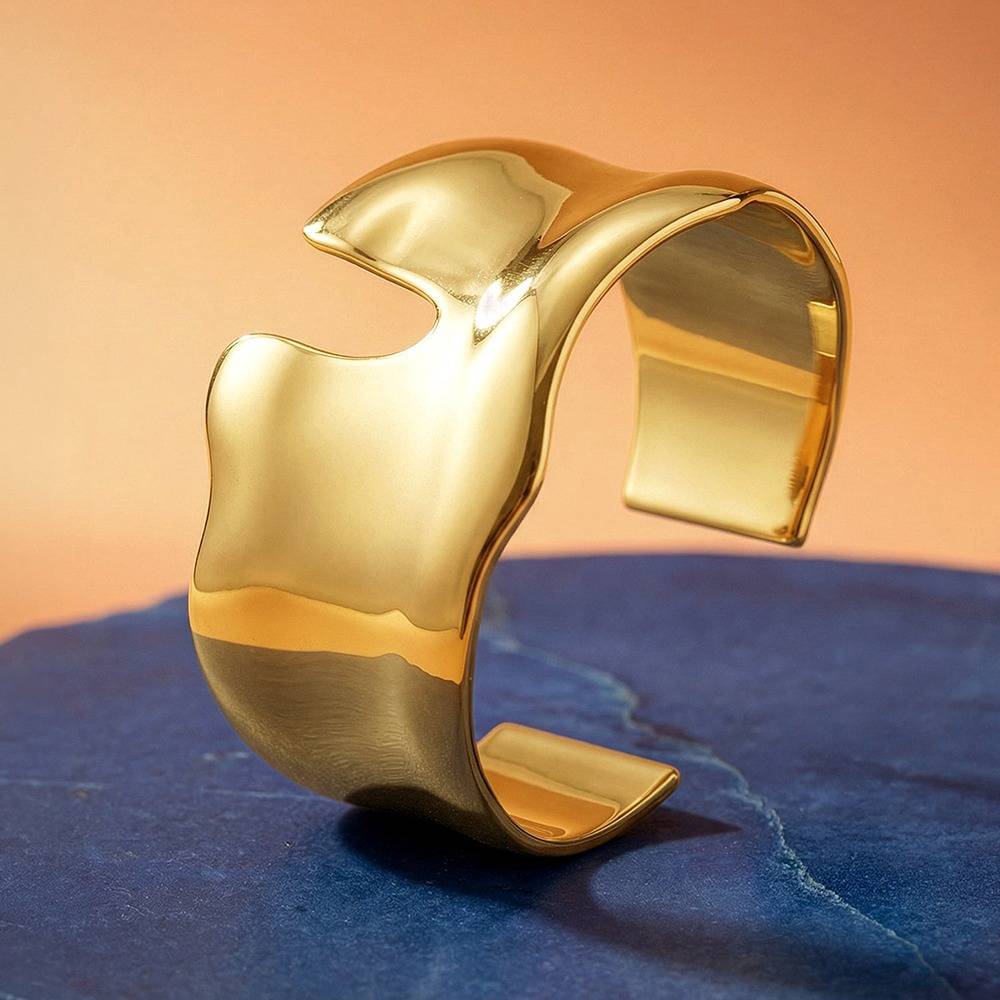 Sharp Mood Gold Plated Cuff Bracelet |Gifts For Women & Girls| Waterproof, Anti Tarnish, Skin Safe Jewellery 18K Gold : OMBR04