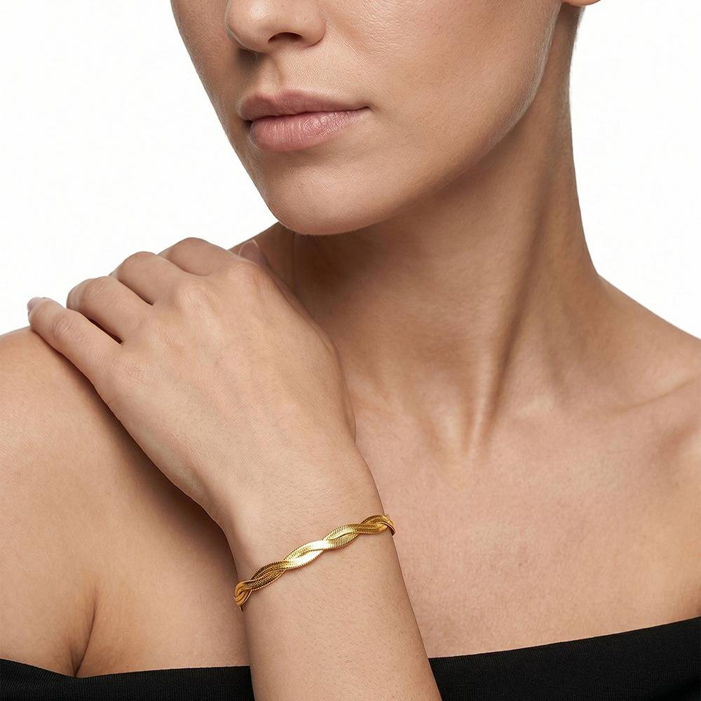 Spiral State Gold Plated Bracelet |Gifts For Women & Girls| Waterproof, Anti Tarnish, Skin Safe Jewellery 18K Gold T : OMBR059
