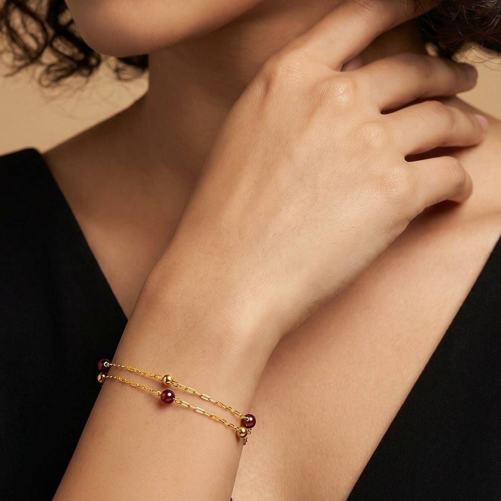 Cherry Static Gold Plated Bracelet |Gifts For Women & Girls| Waterproof, Anti Tarnish, Skin Safe Jewellery 18K Gold  : OMBR065