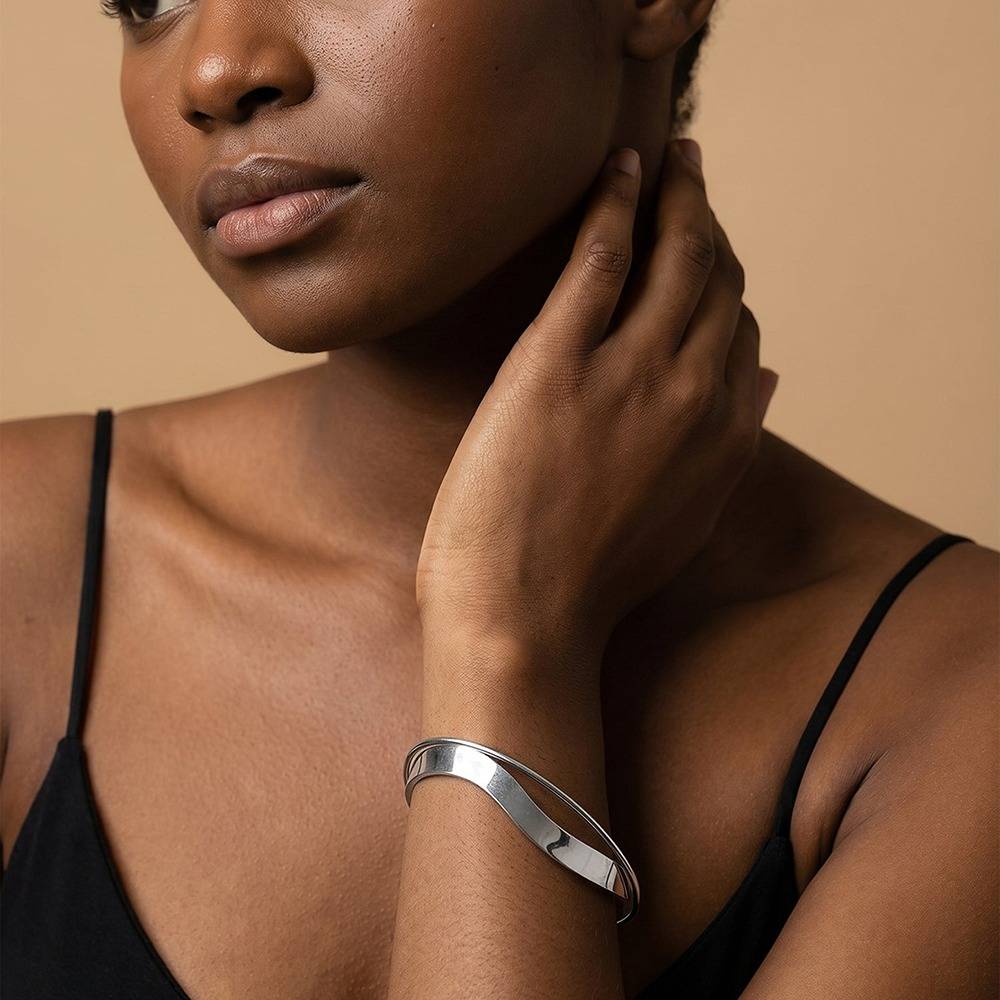Spin Rhodium Plated Cuff Bracelet |Gifts For Women & Girls| Waterproof, Anti Tarnish, Skin Safe Jewellery Rhodium Mic : OMBR06