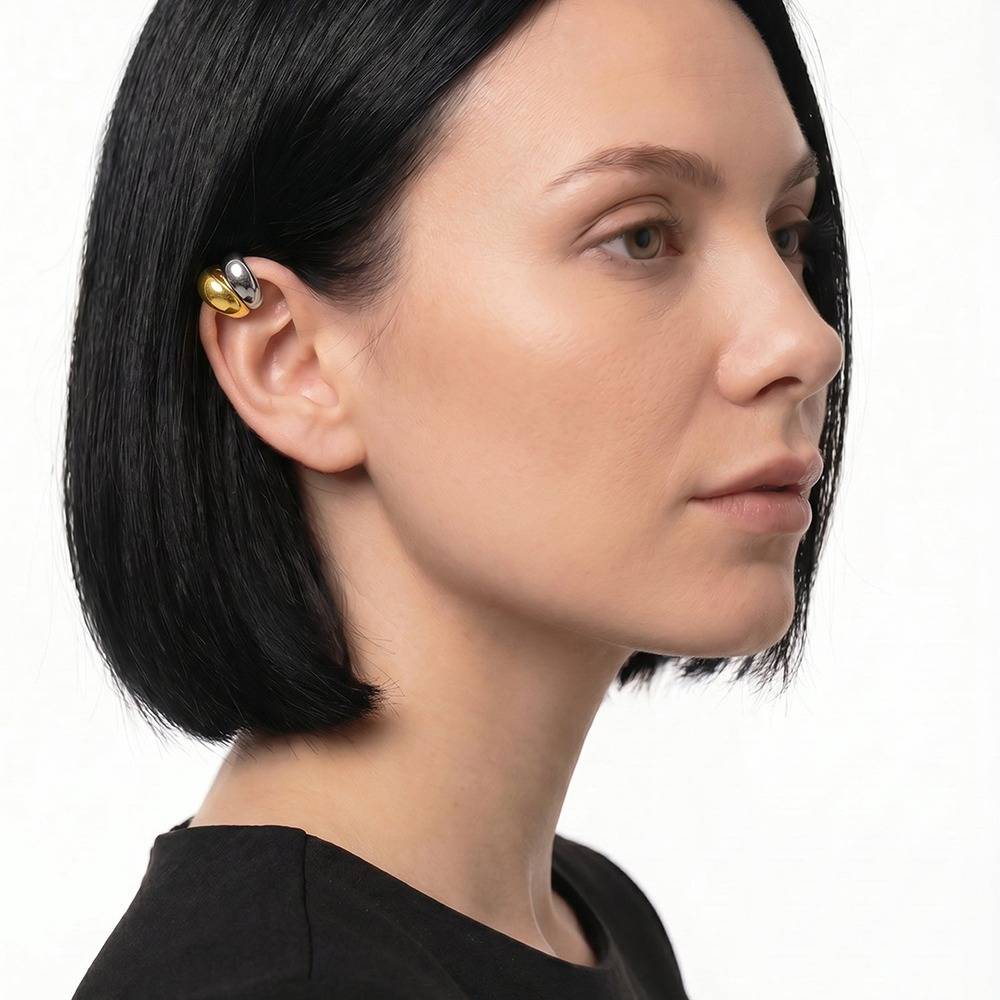 Mini Curve Dual Tone Ear Cuffs |Gifts For Women & Girls| Waterproof, Anti Tarnish, Skin Safe Jewellery Double Tone  : OMER0106