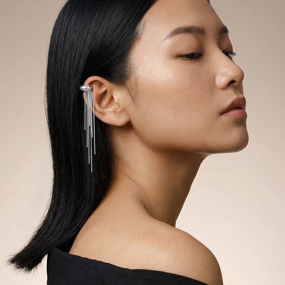 Drip Hook Rhodium Plated Ear Cuff |Gifts For Women & Girls| Waterproof, Anti Tarnish, Skin Safe Jewellery Silver Pl : OMER0109