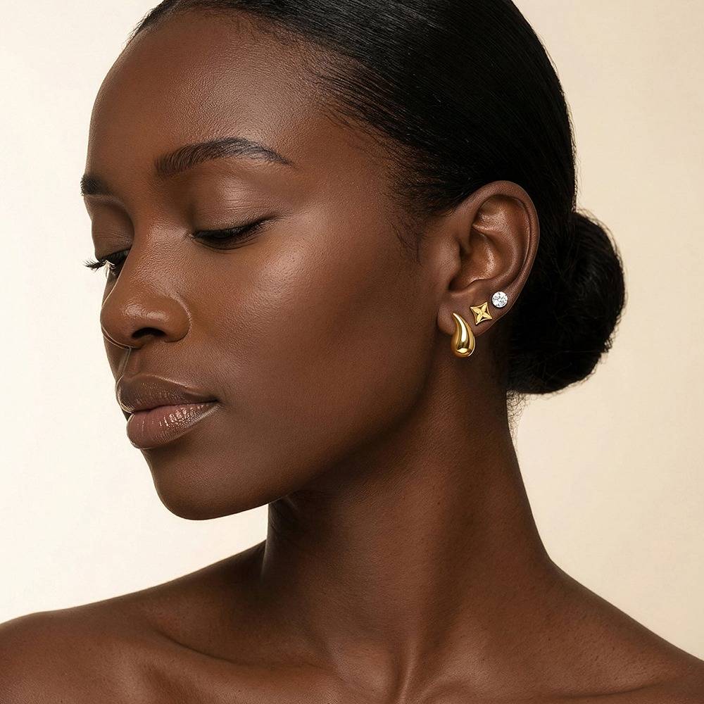 Liquid Mood Demi Fine Earrings Set |Gifts For Women & Girls| Waterproof, Anti Tarnish, Skin Safe Jewellery 18K Gold : OMER0124