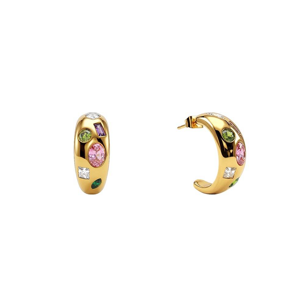 Marble Mix Gold Plated Hoop Earrings |Gifts For Women & Girls| Waterproof, Anti Tarnish, Skin Safe Jewellery 18K Gol : OMER080
