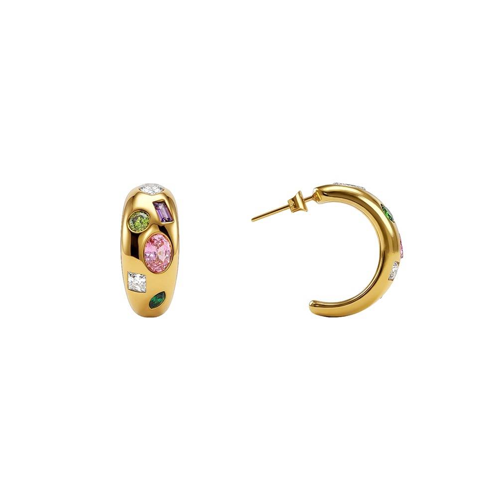 Marble Mix Gold Plated Hoop Earrings |Gifts For Women & Girls| Waterproof, Anti Tarnish, Skin Safe Jewellery 18K Gol : OMER080