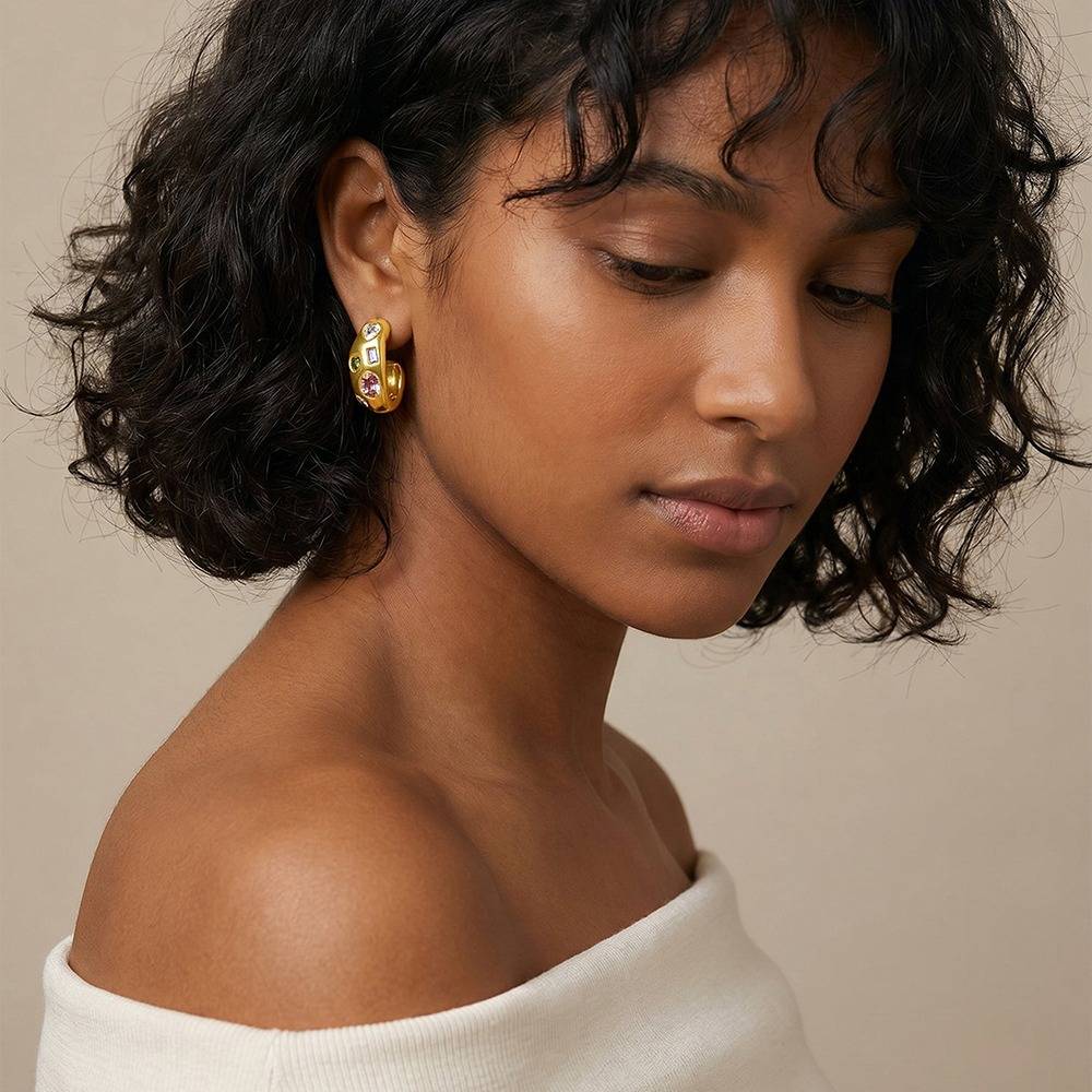 Marble Mix Gold Plated Hoop Earrings |Gifts For Women & Girls| Waterproof, Anti Tarnish, Skin Safe Jewellery 18K Gol : OMER080