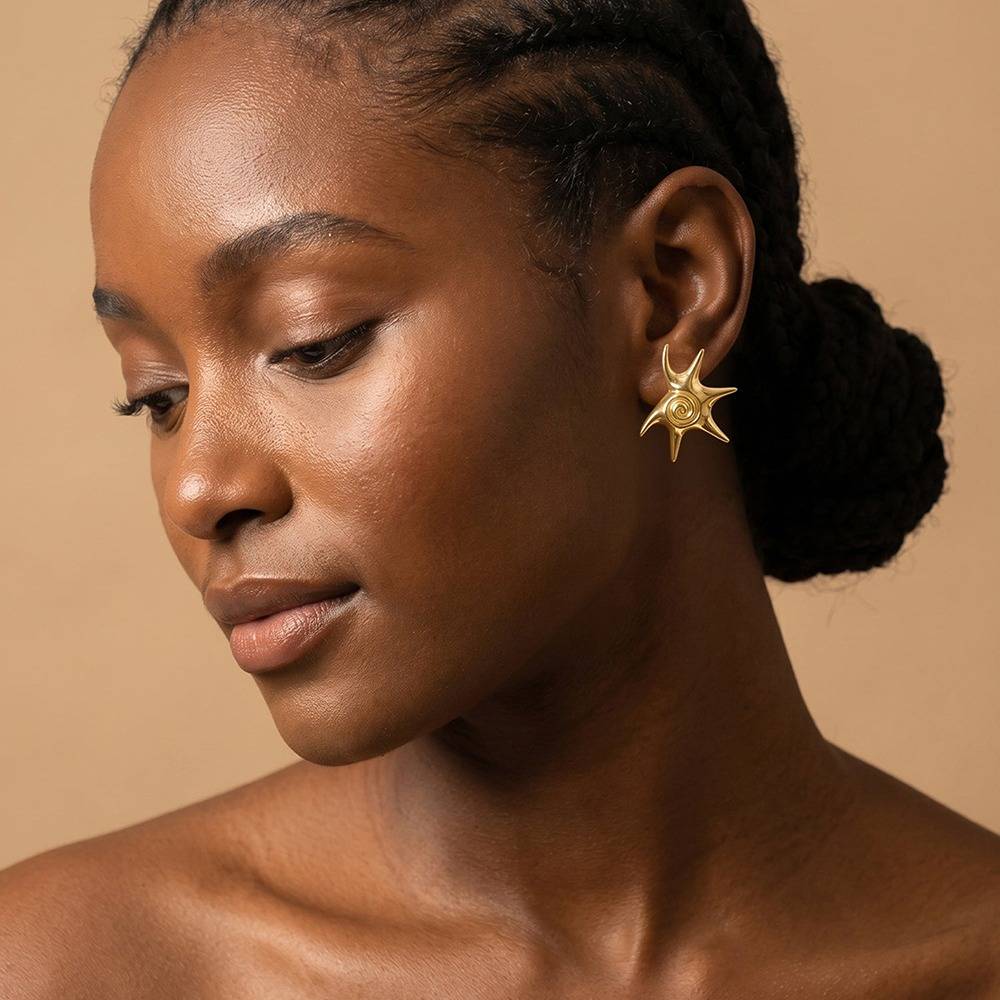 Star Pop Gold Plated Studs |Gifts For Women & Girls| Waterproof, Anti Tarnish, Skin Safe Jewellery 18K Gold Tone Pla : OMER082