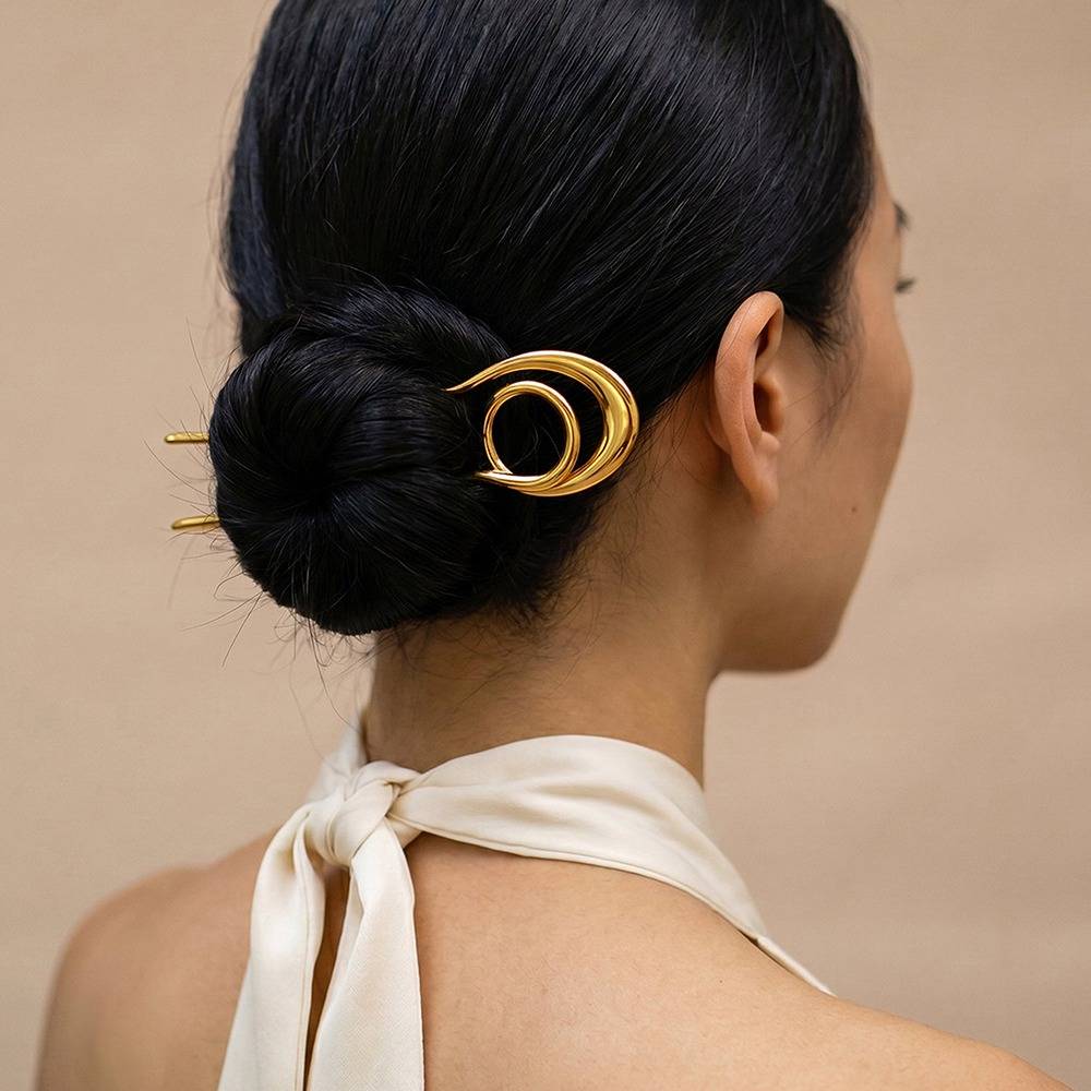 Wavy Static Gold Plated Hair Pin |Gifts For Women & Girls| Waterproof, Anti Tarnish, Skin Safe Jewellery 18K Gold To : OMHA013