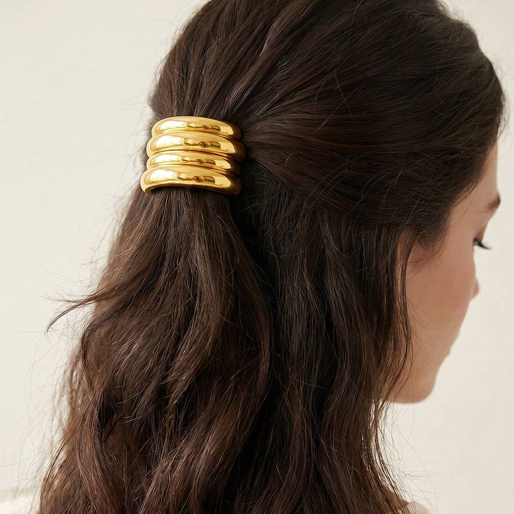 Triple Stack Gold Plated Hair Band |Gifts For Women & Girls| Waterproof, Anti Tarnish, Skin Safe Jewellery 18K Gold T : OMHA01
