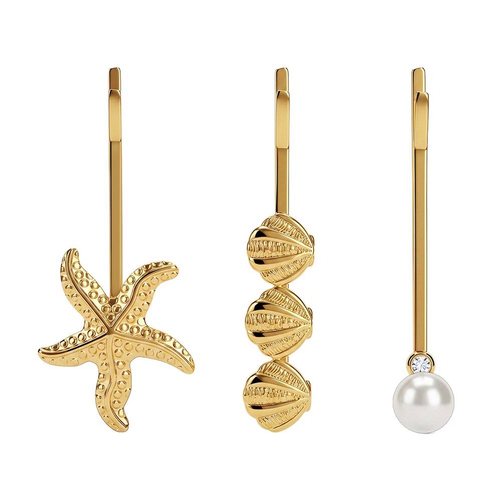 Ocean Fiction Demi Fine Hair Clips Set |Gifts For Women & Girls| Waterproof, Anti Tarnish, Skin Safe Jewellery 18K Go : OMHA08
