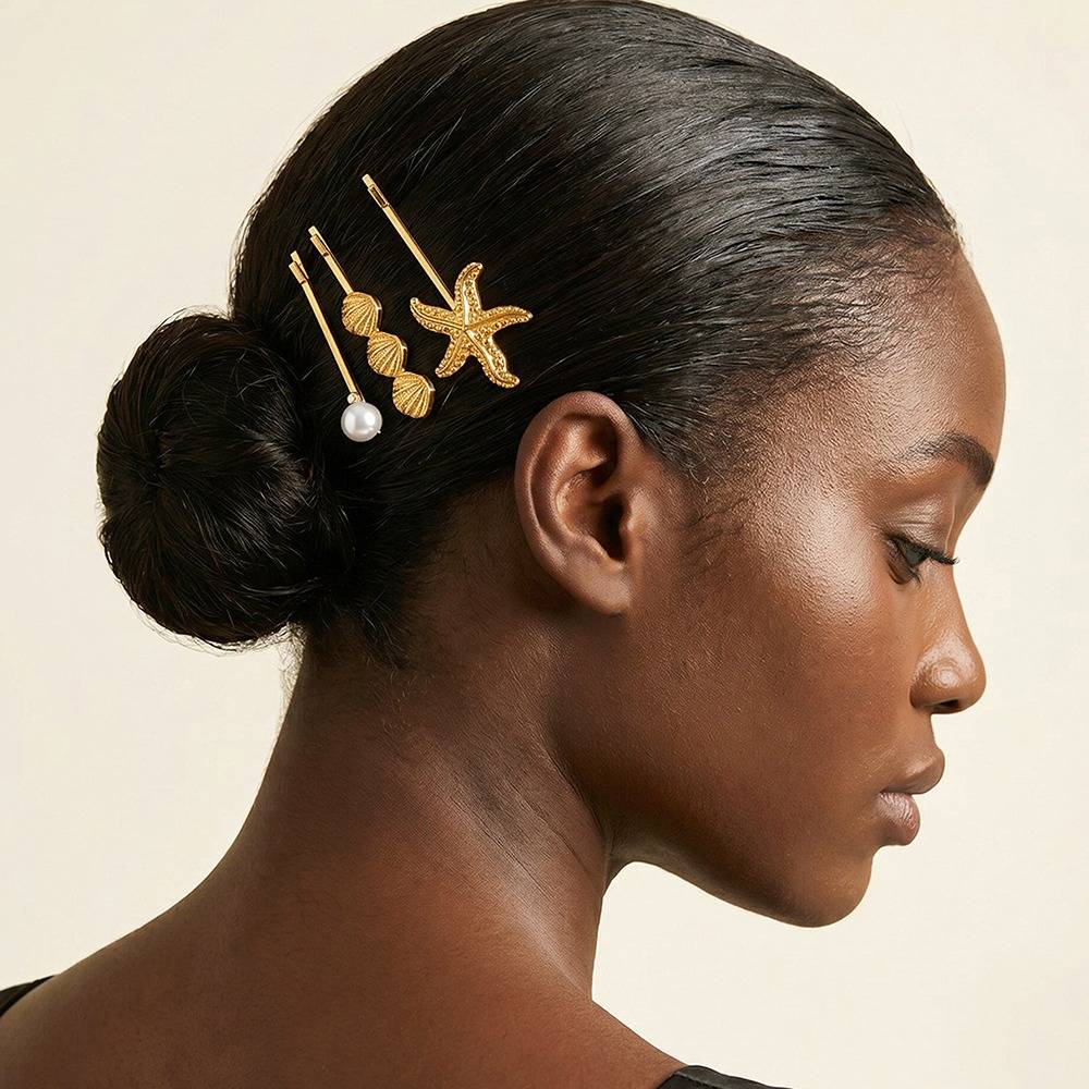 Ocean Fiction Demi Fine Hair Clips Set |Gifts For Women & Girls| Waterproof, Anti Tarnish, Skin Safe Jewellery 18K Go : OMHA08