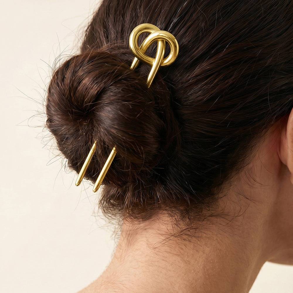 Knot Rush Gold Plated Hair Pin |Gifts For Women & Girls| Waterproof, Anti Tarnish, Skin Safe Jewellery 18K Gold Tone  : OMHA09