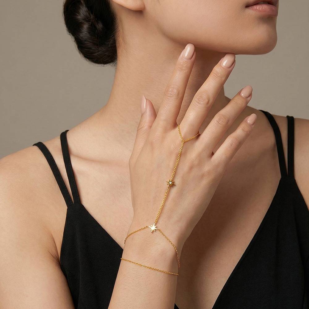 Star Signal Gold Plated Hathphool |Gifts For Women & Girls| Waterproof, Anti Tarnish, Skin Safe Jewellery 18K Gold To : OMHP01