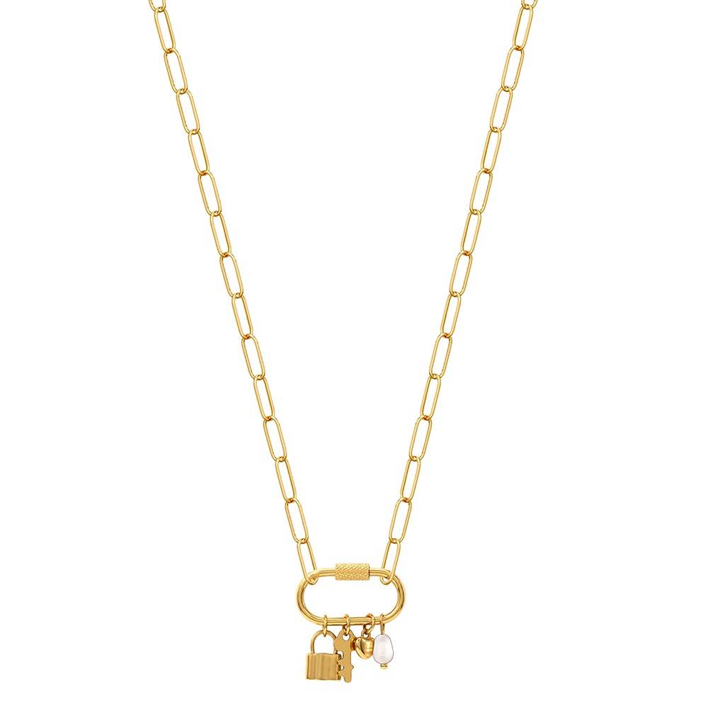 Lock Signal Gold Plated Charm Necklace |Gifts For Women & Girls| Waterproof, Anti Tarnish, Skin Safe Jewellery 18K  : OMNE0112