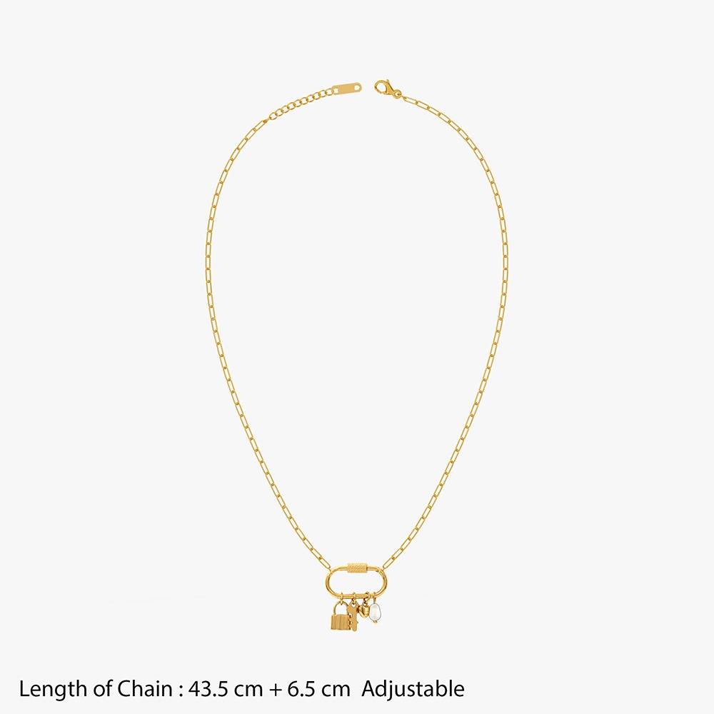 Lock Signal Gold Plated Charm Necklace |Gifts For Women & Girls| Waterproof, Anti Tarnish, Skin Safe Jewellery 18K  : OMNE0112