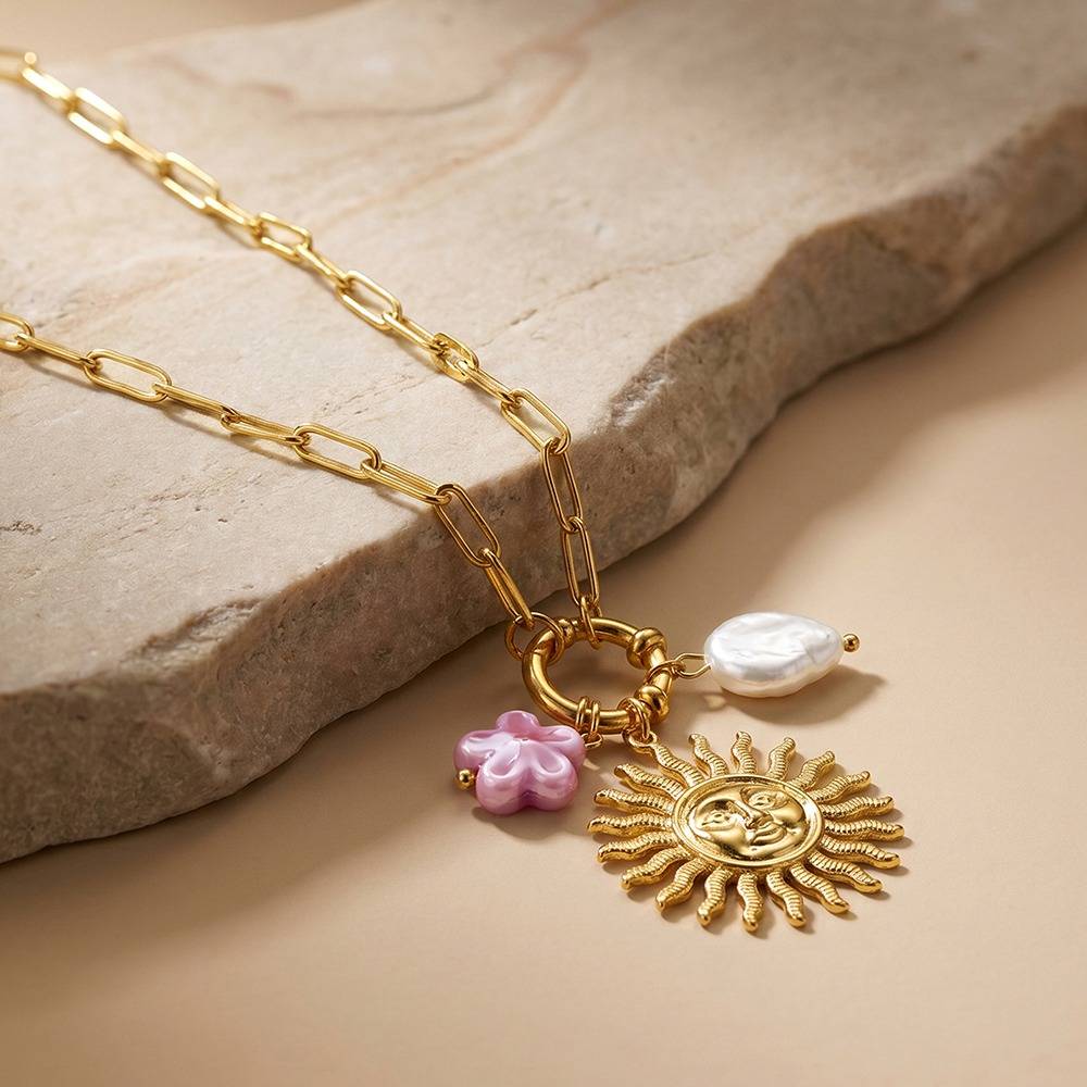 Sun Chaser Gold Plated Necklace | Gifts For Women & Girls| Waterproof, Anti Tarnish, Skin Safe Jewellery 18K Gold T : OMNE0125