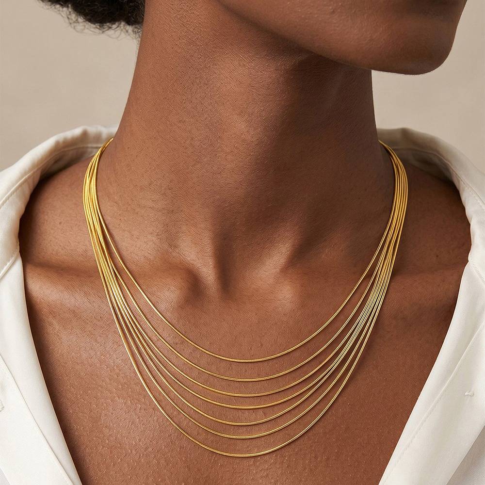 Stack Attack Gold Plated Layered Necklace |Gifts For Women & Girls| Waterproof, Anti Tarnish, Skin Safe Jewellery 18 : OMNE097