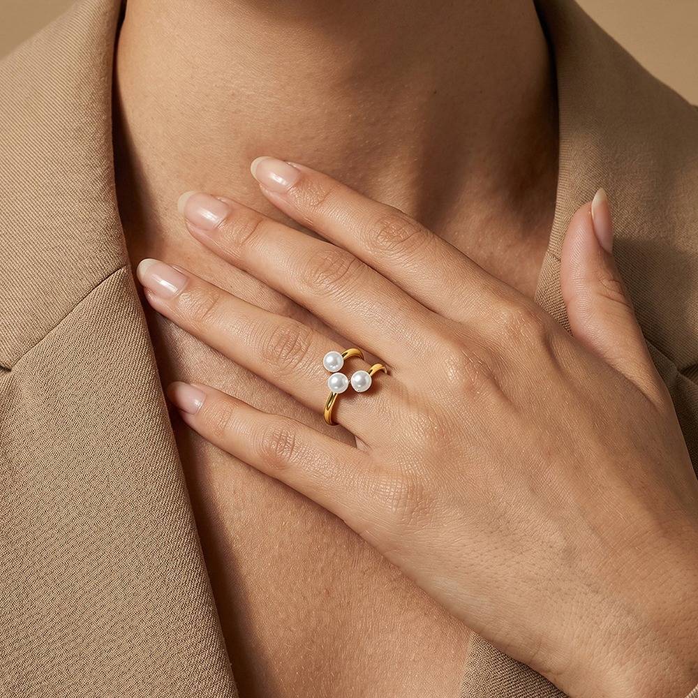 Pearl Flux Gold Plated Ring (Size 14) |Gifts For Women & Girls| Waterproof, Anti Tarnish, Skin Safe Jewellery 18K Gold : OMR06