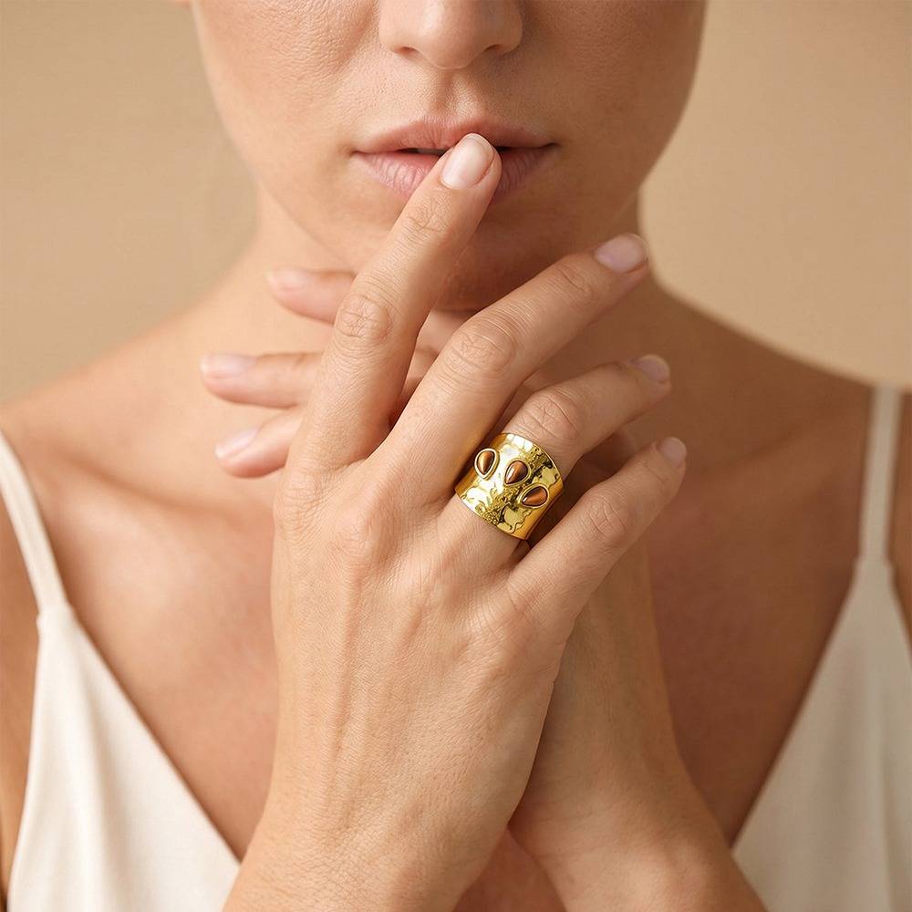 Hot Melt Gold Plated Ring (Size 14) |Gifts For Women & Girls| Waterproof, Anti Tarnish, Skin Safe Jewellery 18K Gold  : OMR070