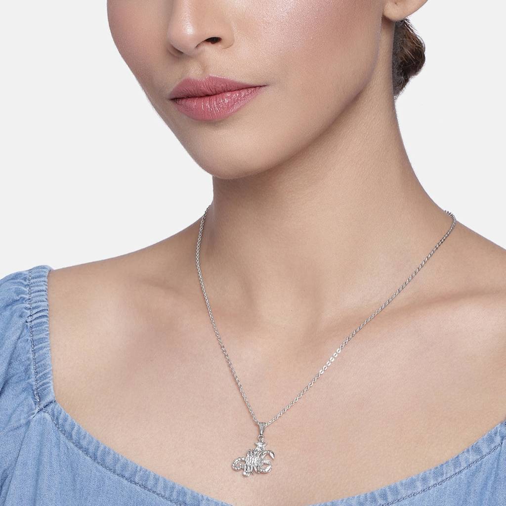 Estele Rhodium Plated Scorpio Zodiac Sign Designer Pendant With Crystal For Women : 826-NKNK