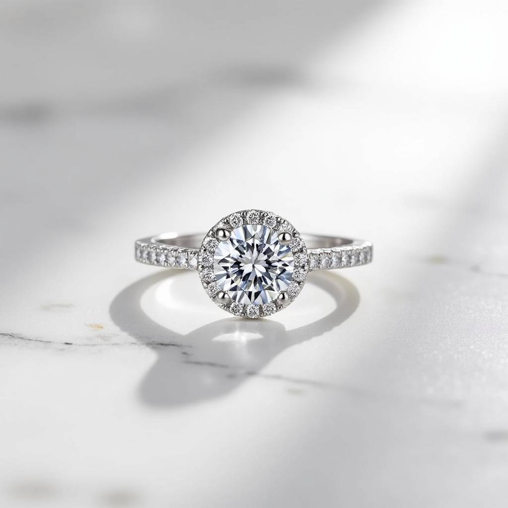 Sterling Silver Halo Diamond Engagement Ring : RG040