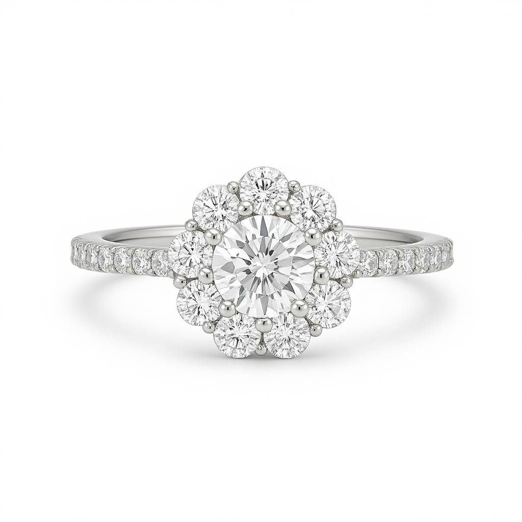 Solitaire Flower Engagement Silver Adjustable Ring : RG037