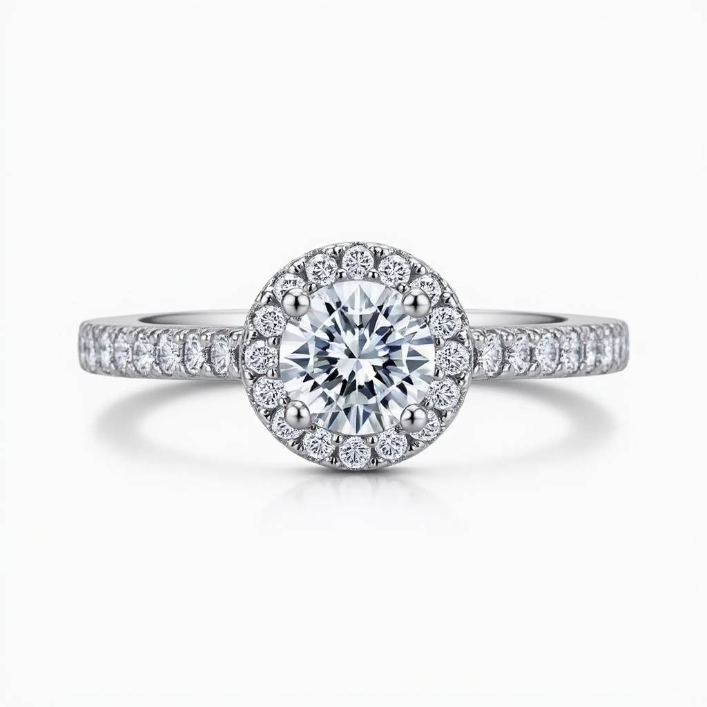 Sterling Silver Halo Diamond Engagement Ring : RG040