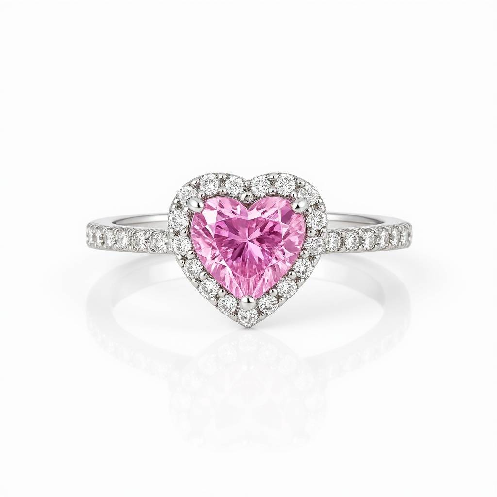 Elegant Heart-Shaped Pink Sapphire Silver Adjustable Ring : RG036