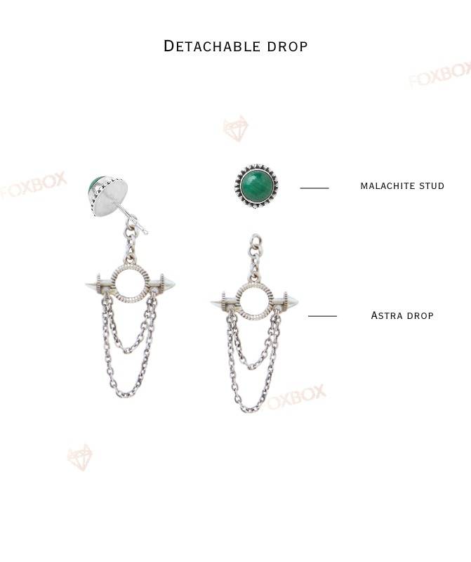 2 In 1 Detachable Pure Silver Astra Ear Drop With Green Stud : ECO004